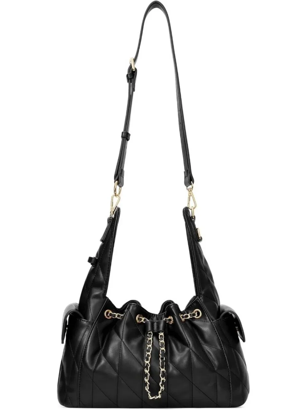 Quilted Leather Tote Bag for Women, Adjustable Strap Slouchy Hobo Purse